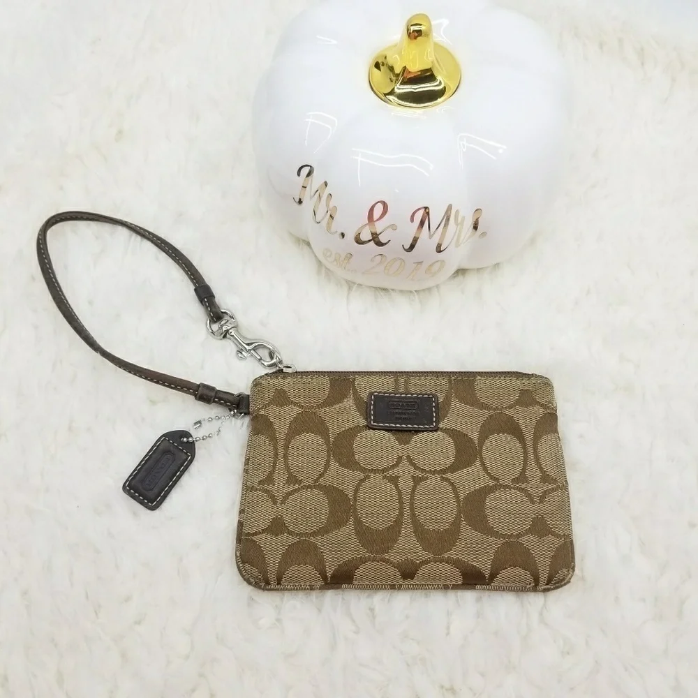 Coach Wristlet Monogram Tan and Brown